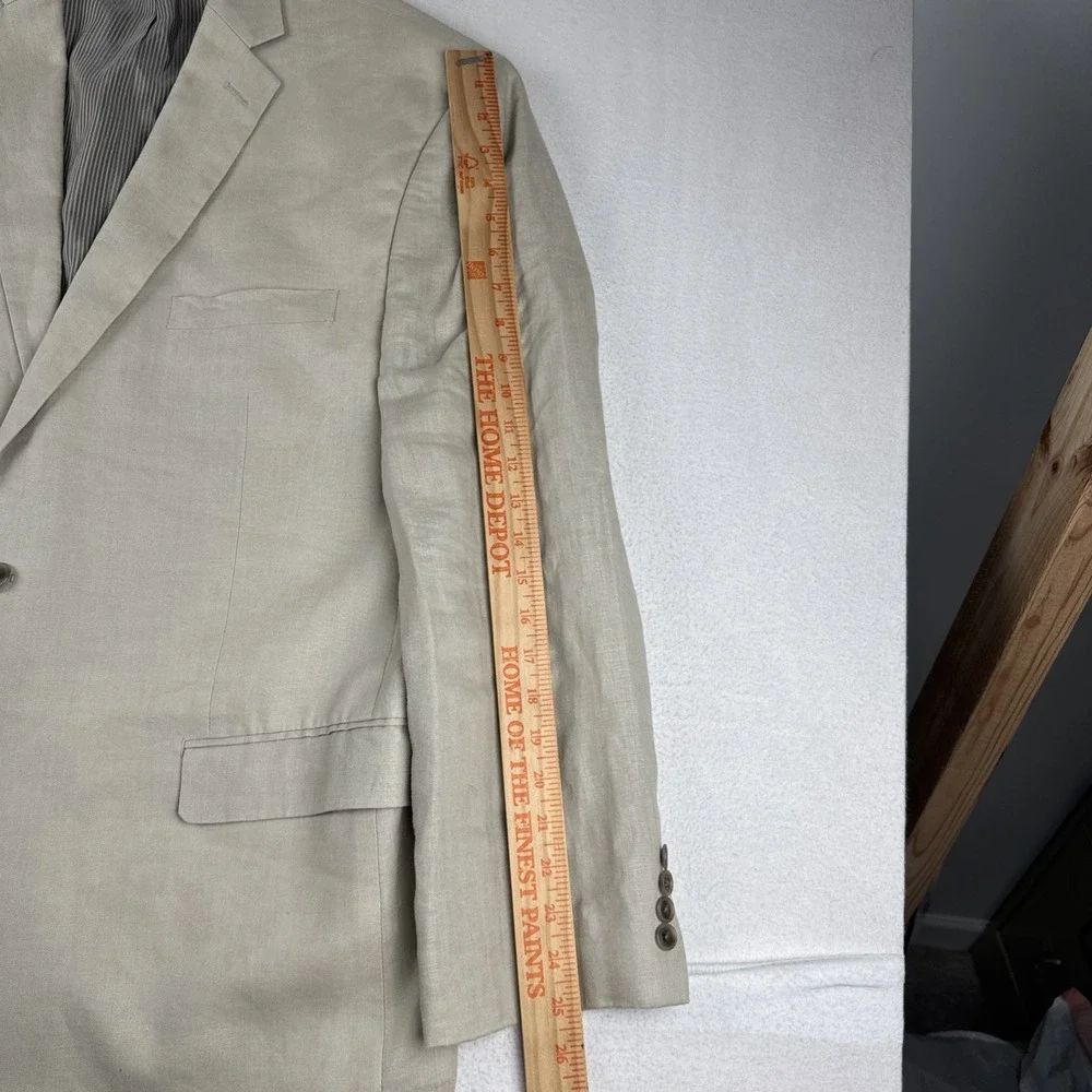 Calvin Klein Mens 100% Linen Beige Blazer 46R Comfort breathable wedding preppy
